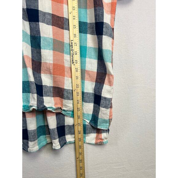 St Johns Bay Short Sleeve Relaxed Checkered Plaid Shirt - Size Large Linen - Picture 12 of 12